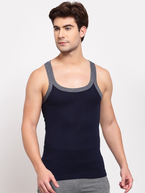 

SPORTO Men Navy Blue Solid Pure Super Combed Cotton Gym Vest