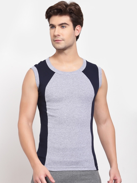 

SPORTO Men Grey Colourblocked Pure Super Combed Cotton Gym Vest