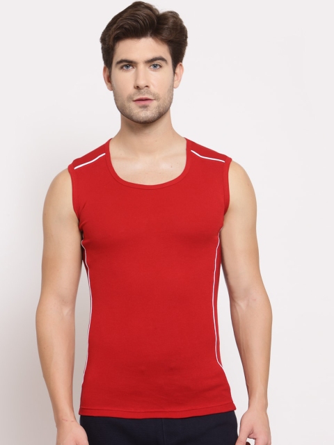 

SPORTO Men Red Solid Pure Super Combed Cotton Gym Vest