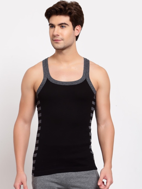 

SPORTO Men Black & Grey Solid Pure Super Combed Cotton Gym Vest