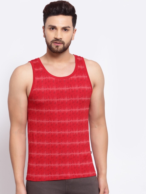 

SPORTO Men Red Printed Pure Super Combed Cotton Gym Vest