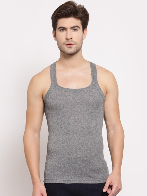

SPORTO Men Black Solid Super Pure Super Combed Cotton Gym Vest, Grey