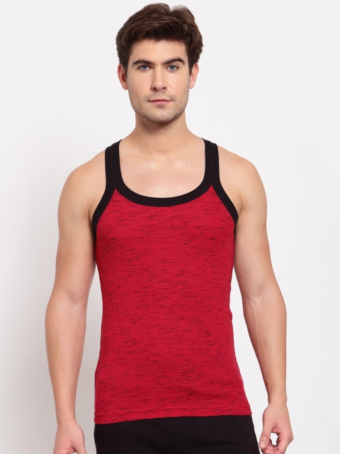 

SPORTO Men Red & Black Solid Pure Super Combed Cotton Gym Vest