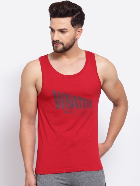 

SPORTO Men Red & Black Typography Pure Super Combed Cotton Gym Vest