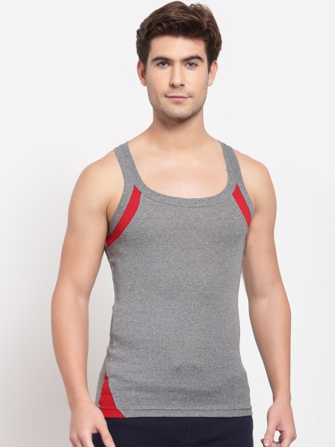 

SPORTO Men Grey & Red Solid Gym Vest