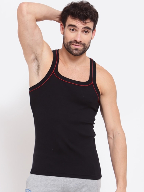 

SPORTO Men Black & Red Solid Pure Super Combed Cotton Gym Vest