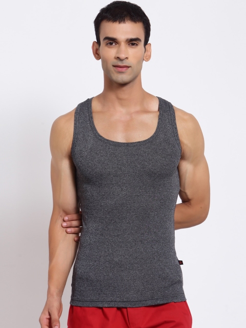 

SPORTO Men Black Solid Pure Super Combed Cotton Gym Vest, Grey