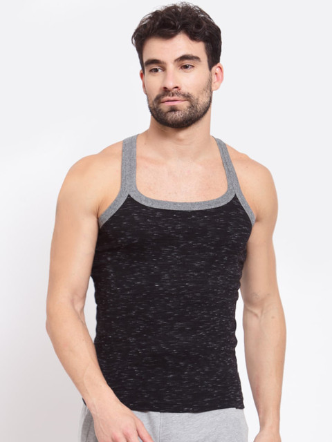 

SPORTO Men Black & Grey Self Design Pure Super Combed Cotton Gym Vest