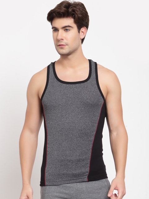 

SPORTO Men Black Colourblocked Pure Super Combed Cotton Gym Vest