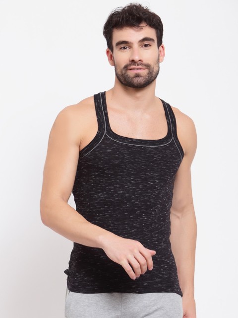 

SPORTO Men Black Self Design Pure Super Combed Cotton Gym Vest