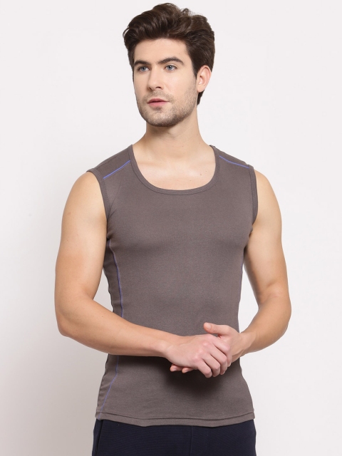 

SPORTO Men Charcoal Grey Solid Pure Super Combed Cotton Gym Vest