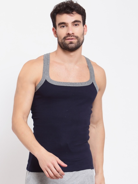

SPORTO Men Navy Blue & Grey Solid Pure Super Combed Cotton Gym Vest
