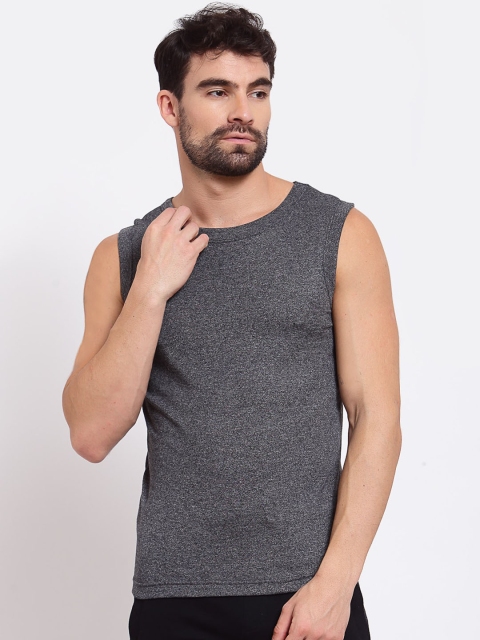 

SPORTO Men Black Solid Pure Super Combed Cotton Gym Vest, Grey