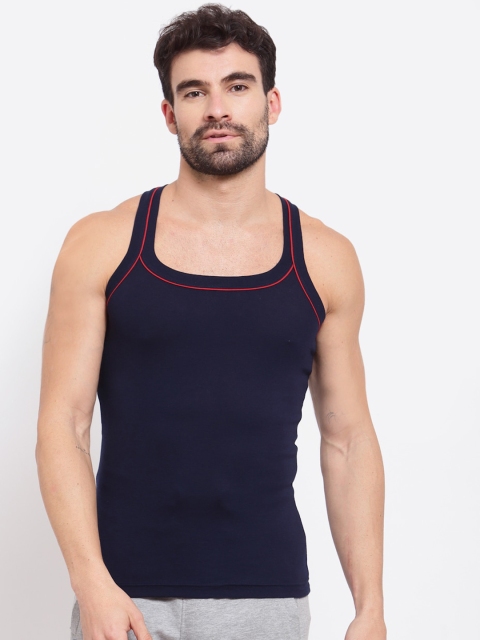 

SPORTO Men Navy Blue Solid Pure Super Combed Cotton Gym Vest
