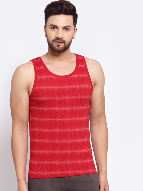 

SPORTO Men Red Printed Pure Super Combed Cotton Gym Vest