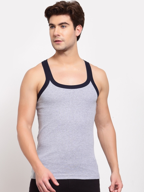 

SPORTO Men Grey Melange Solid Pure Super Combed Cotton Gym Vest
