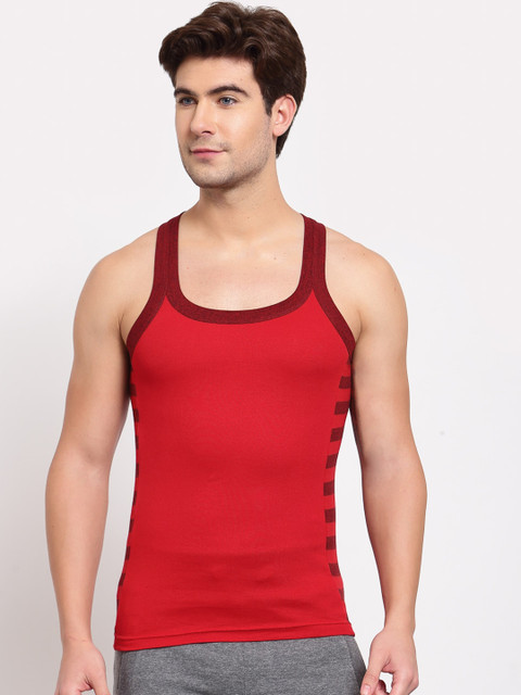 

SPORTO Men Red & Maroon Printed Pure Super Combed Cotton Gym Vest