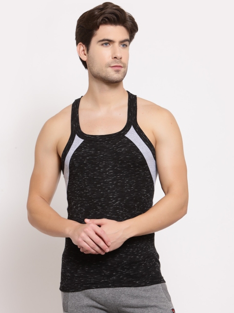 

SPORTO Men Black & Grey Self Design Pure Super Combed Cotton Gym Vest