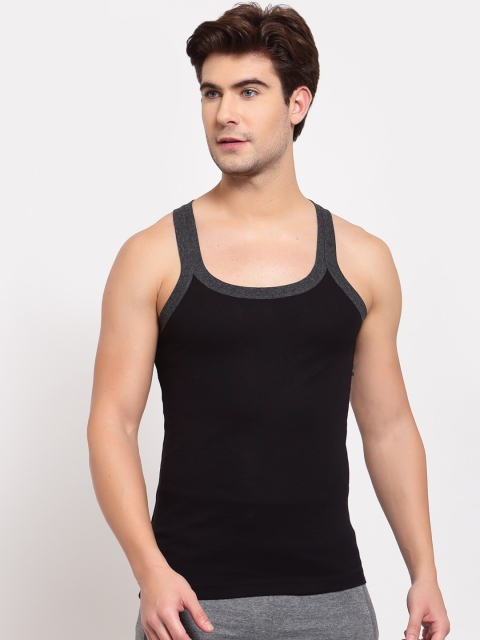 

SPORTO Men Black Solid Pure Super Combed Cotton Gym Vest