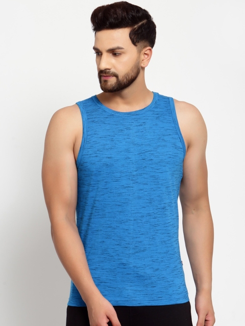 

SPORTO Men Blue & Black Self-Design Pure Super Combed Cotton Gym Vest