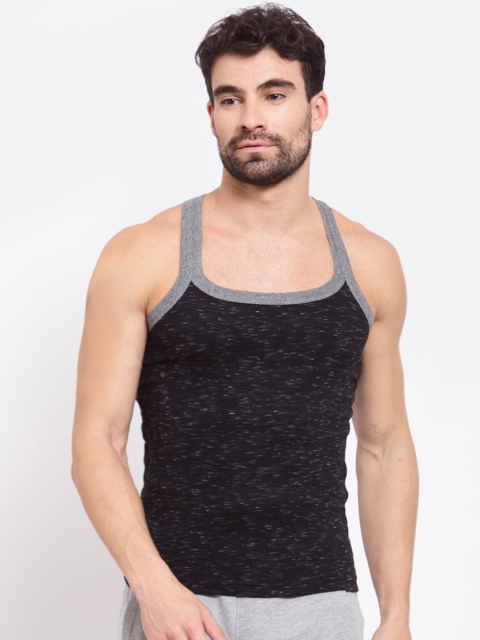 

SPORTO Men Black & Grey Printed Pure Super Combed Cotton Gym Vest