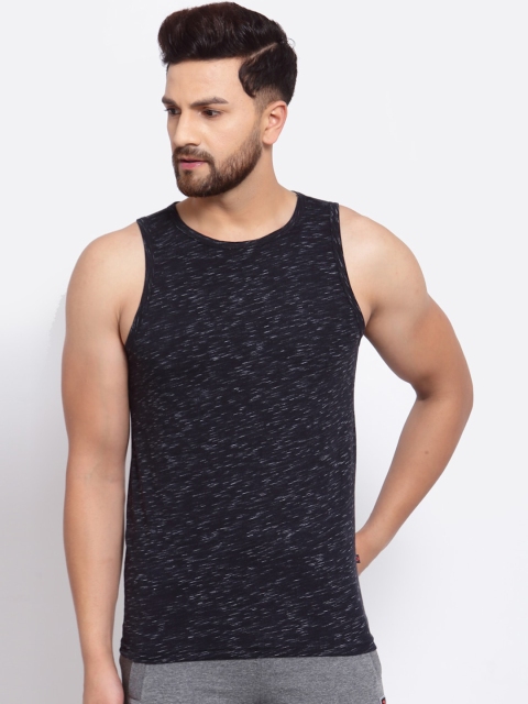 

SPORTO Men Black Printed Pure Super Combed Cotton Gym Vest