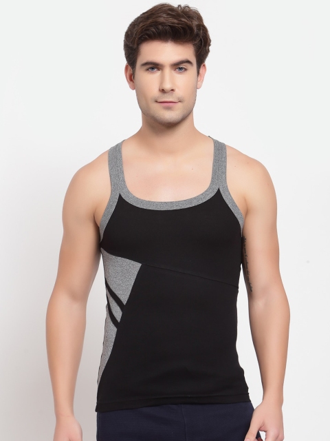 

SPORTO Men Black & Grey Printed Pure Super Combed Cotton Gym Vest