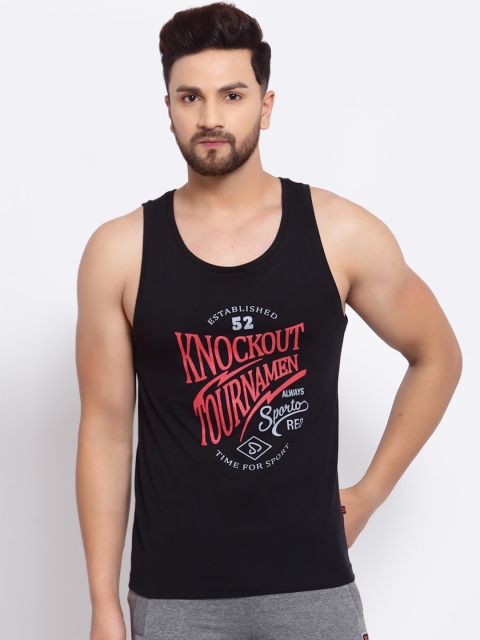 

SPORTO Men Black Typography Pure Super Combed Cotton Gym Vest