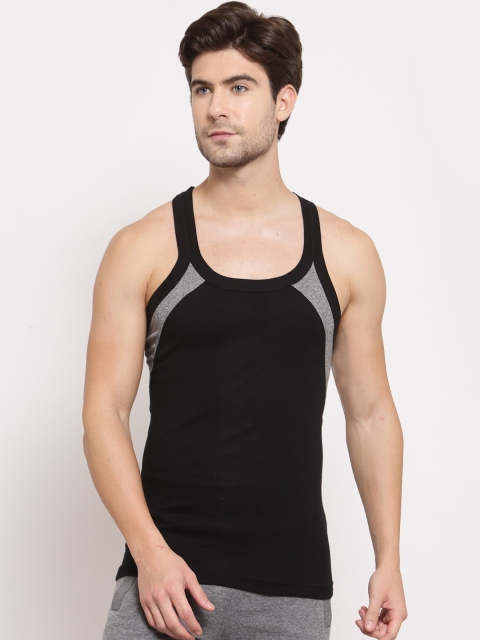 

SPORTO Men Black & Grey Colourblocked Pure Super Combed Cotton Gym Vest