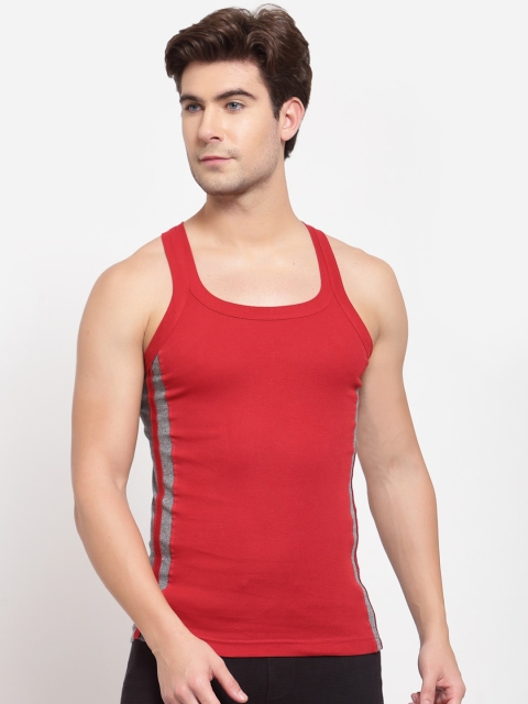 

SPORTO Men Red & Grey Solid Pure Super Combed Cotton Gym Vest