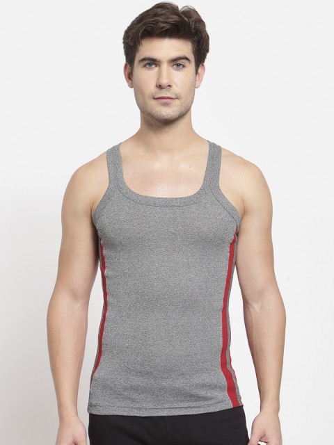 

SPORTO Men Black & Red Cotton Colourblocked Gym Vest