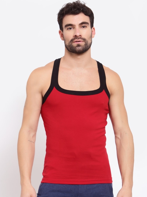 

SPORTO Men Red Solid Pure Super Combed Cotton Gym Vest