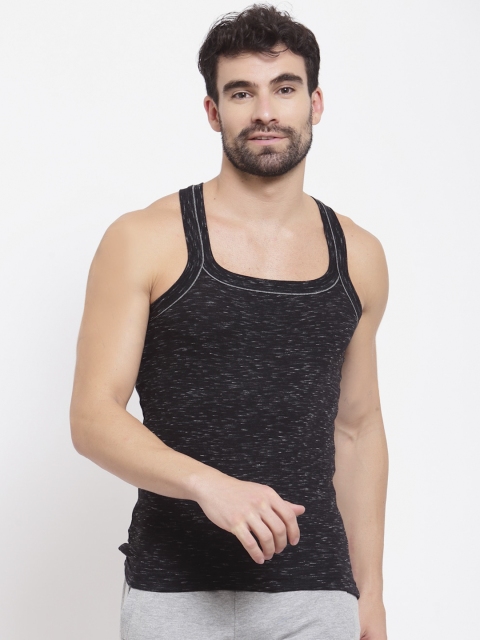 

SPORTO Men Black & White Self-Design Pure Super Combed Cotton Gym Vest