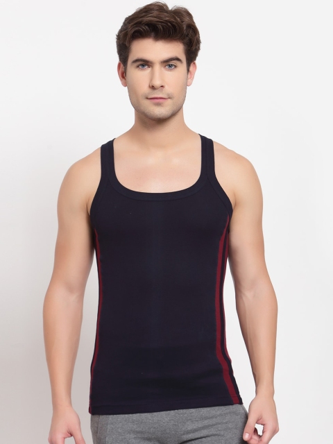 

SPORTO Men Navy Blue & Maroon Colourblocked Pure Super Combed Cotton Gym Vest