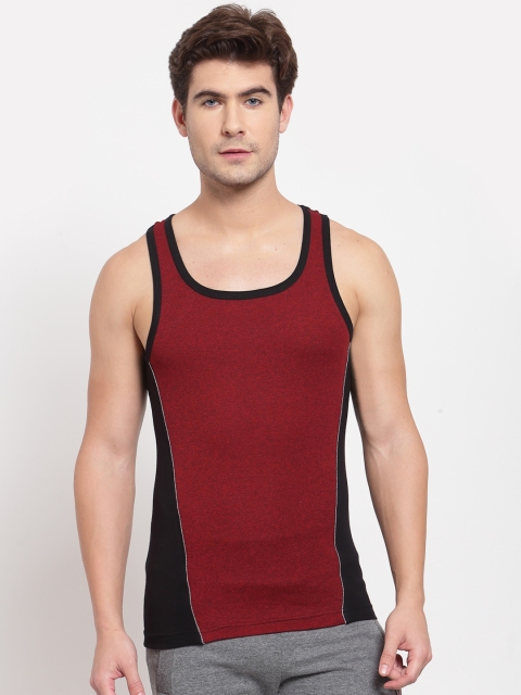 

SPORTO Men Red & Black Printed Pure Super Combed Cotton Gym Vest