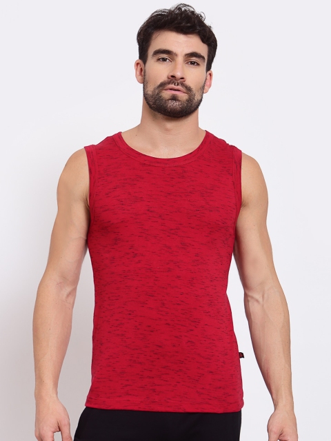 

SPORTO Men Red & Black Solid Pure Super Combed Cotton Gym Vest