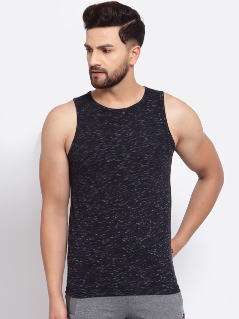 

SPORTO Men Black & White Self-Design Pure Super Combed Cotton Gym Vest