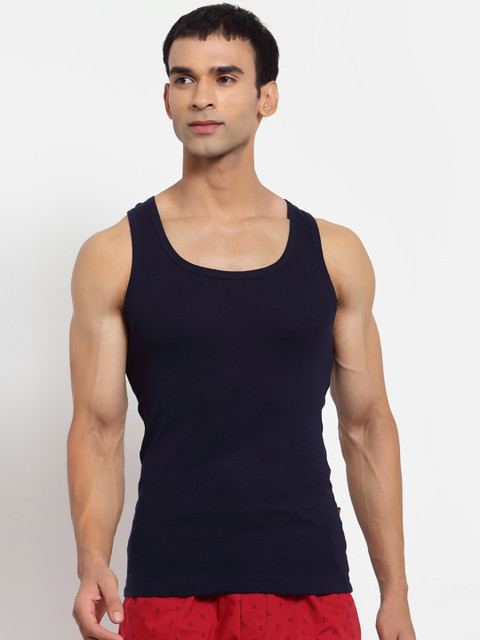 

SPORTO Men Blue Solid Pure Super Combed Cotton Gym Vest