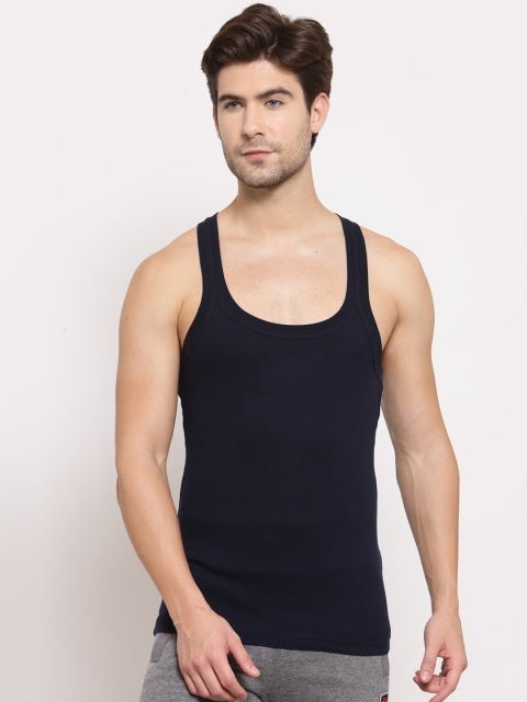 

SPORTO Men Navy Blue Solid Pure Super Combed Cotton Gym Vest