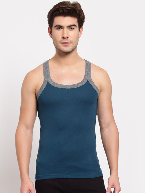 

SPORTO Men Blue & Grey Melange Solid Pure Super Combed Cotton Gym Vest