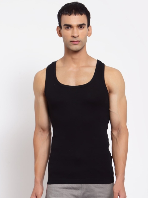 

SPORTO Men Black Solid Pure Super Combed Cotton Gym Vest