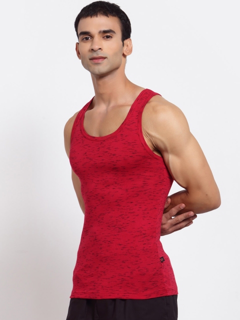 

SPORTO Men Red & Black Self Design Pure Super Combed Cotton Gym Vest