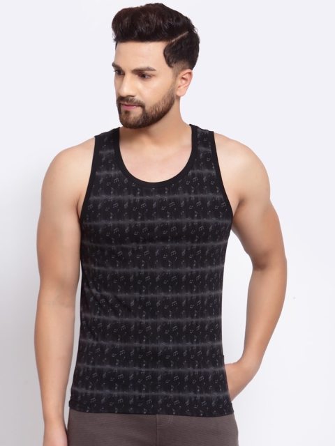 

SPORTO Men Black & Grey Printed Pure Super Combed Cotton Gym Vest