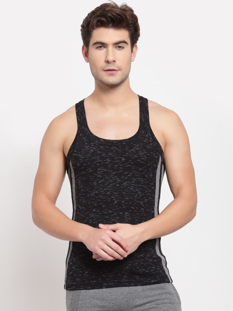 

SPORTO Men Black & Grey Colourblocked Pure Super Combed Cotton Gym Vest