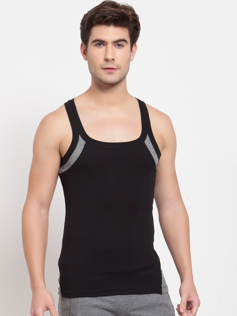 

SPORTO Men Black Solid Pure Super Combed Cotton Gym Vest