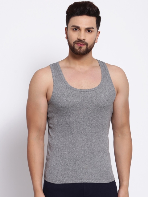 

SPORTO Men Grey Solid Super Combed Cotton Gym Vest