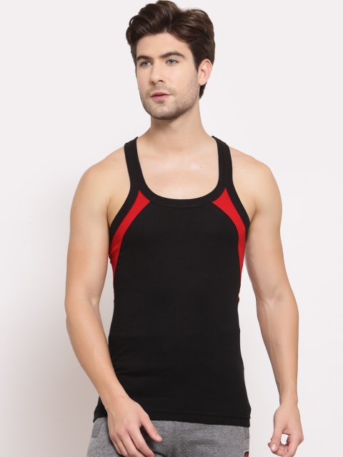 

SPORTO Men Red & Black Colourblocked Pure Super Combed Cotton Gym Vest