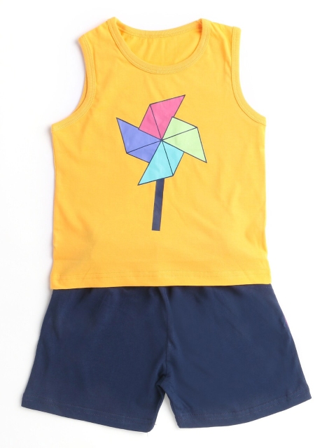 

Hopscotch Boys Orange & Blue Printed T-shirt with Shorts