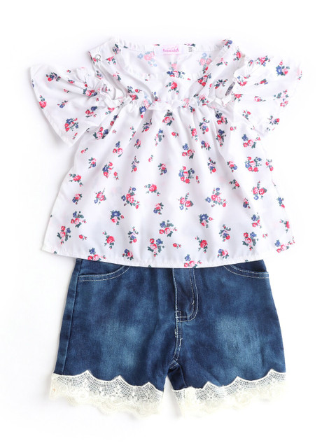 

Hopscotch Girls White & Blue Printed Top with Shorts