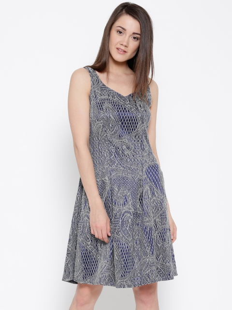 

Latin Quarters Women Blue Lace A-Line Dress